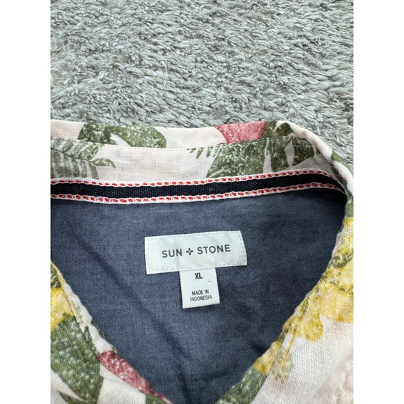 Sun Stone Shirt Mens XL White Floral Linen Blend Hawaiian Tropical Button Up - Picture 6 of 9